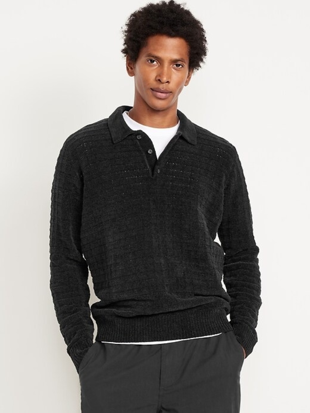 Old Navy • Relaxed Black Chenille Polo Sweater